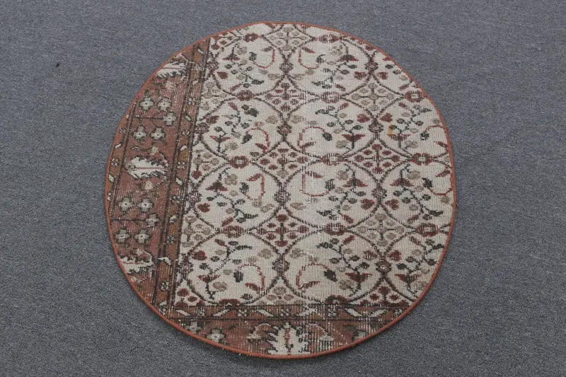 ブラウン & ベージュ チェック ラグ、2.8x2.76 フィート シックな装飾