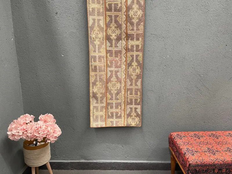 1.6x4.6 ft Vintage Rug, Oushak Rug, Brown Ikat Rug Wool - 1