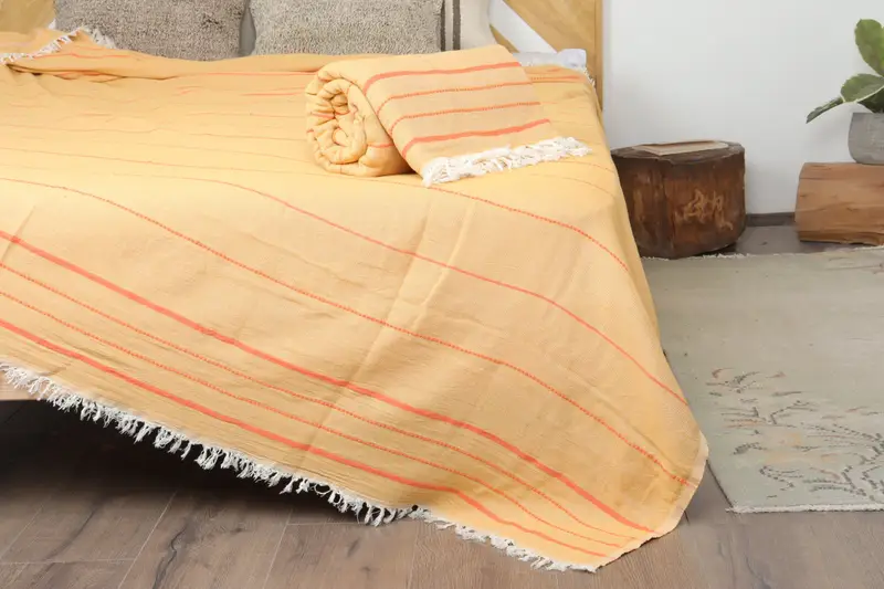 Shower Curtain, 100x80 Cotton Striped Towel, Tablecloth, Turkish Bedcover, Woven Blanket, Custom Wedding Gifts, Girl Trip Party Favor, Handmade Gift - 1