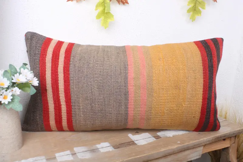 12x24 Yellow Cushion Case, Oriental Pillow Cover, Gift Pillow, Cushion Cover, Interior Designer Pillow, Turkish Kilim Pillow - 4