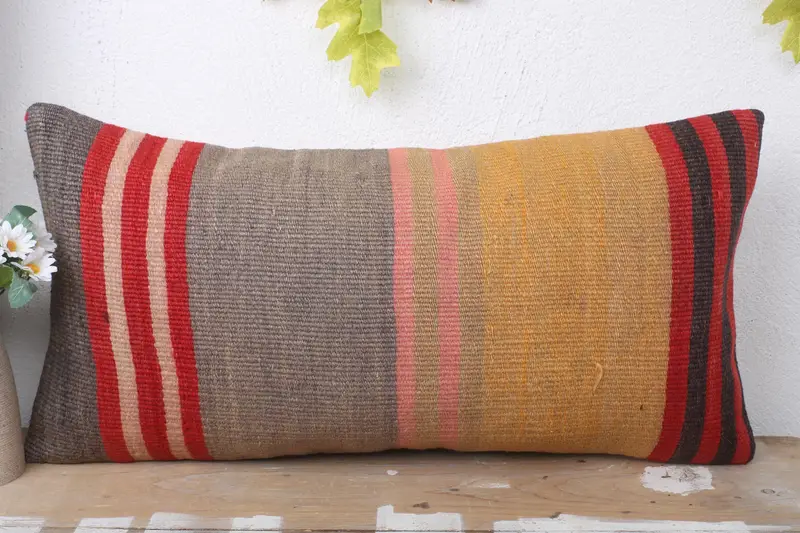 12x24 Yellow Cushion Case, Oriental Pillow Cover, Gift Pillow, Cushion Cover, Interior Designer Pillow, Turkish Kilim Pillow - 2