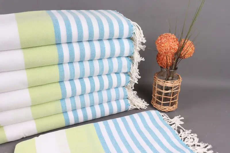 Organic Cotton Towel Blue-Pistachio Green Striped, 40x71 Inches