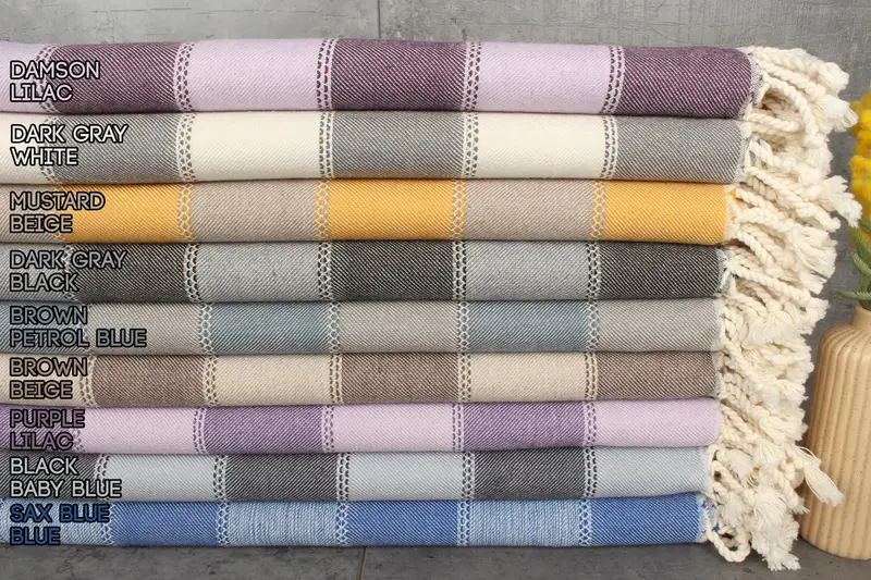 Handmade Gift Striped Turkish Cotton Towel Organic Beige, 36x67 Inches