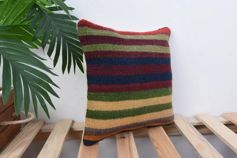 Vintage Pillow, Sofa Bolster Cushion, Turkish Kilim Pillow, Bohemian Cushion Cushion, 12x12 Blue Cushion Cover, Vintage Kilim Pillow, Pillow Sham - 3