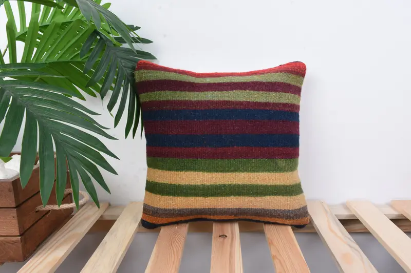Vintage Pillow, Sofa Bolster Cushion, Turkish Kilim Pillow, Bohemian Cushion Cushion, 12x12 Blue Cushion Cover, Vintage Kilim Pillow, Pillow Sham - 1
