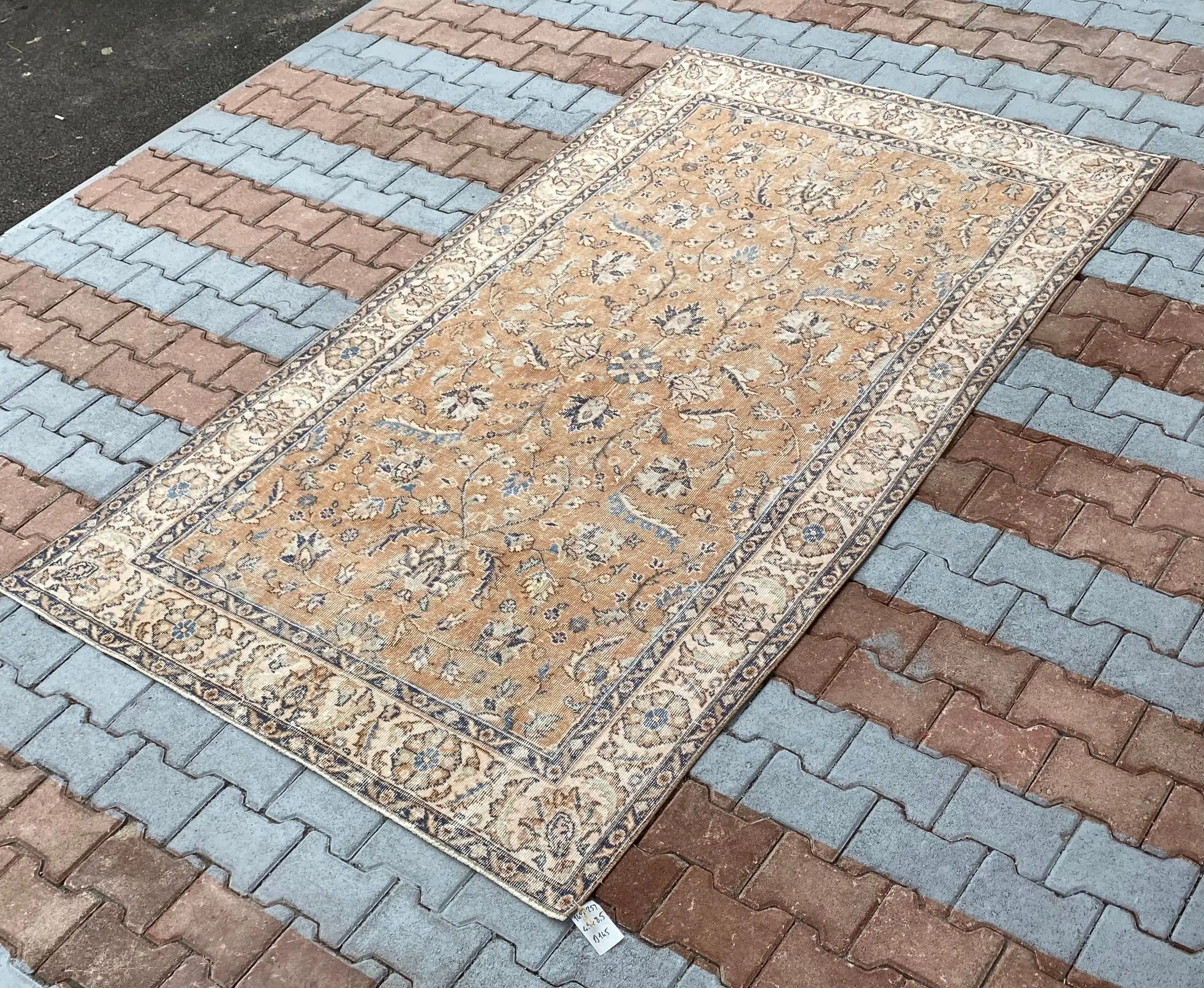 Türkischer 4,9 x 8,5 Fuß großer Teppich, großer Vintage-Teppich, braun-blauer Blumenteppich - 1