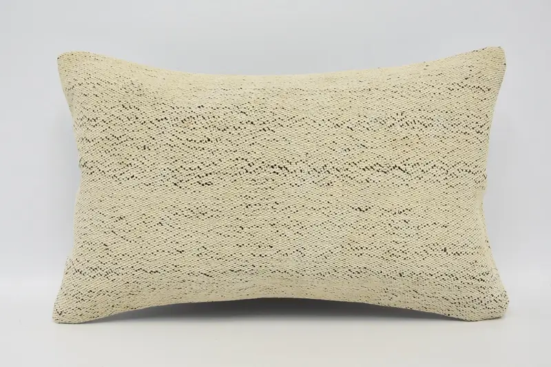 Plaid Turkish Beige Pillow Cover, Wool Moroccan 12x20 inch Pillow Sham - 1