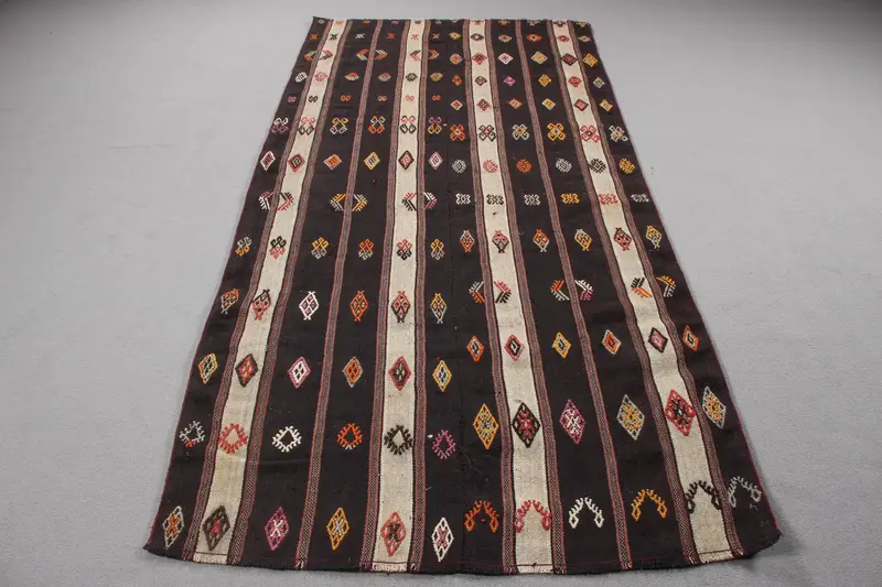 Kahverengi Soyut Halı, 4,4x9 ft Bej Vurgulu