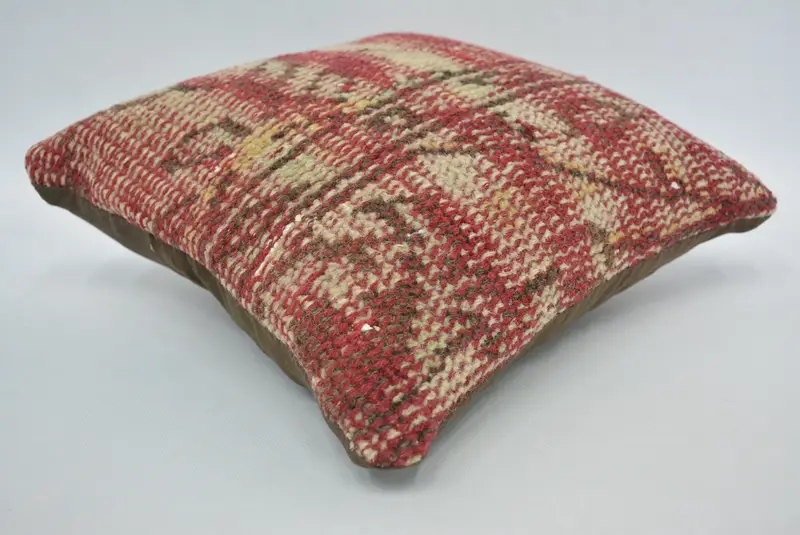 12x12 Kırmızı Yastık, Boho Yastığı, Yastık Kılıfı, Oryantal Yastık Kılıfı, Kilim Yastığı, Antika Yastık, Veranda Yastığı Kapağı, Doğal Yastık - 6