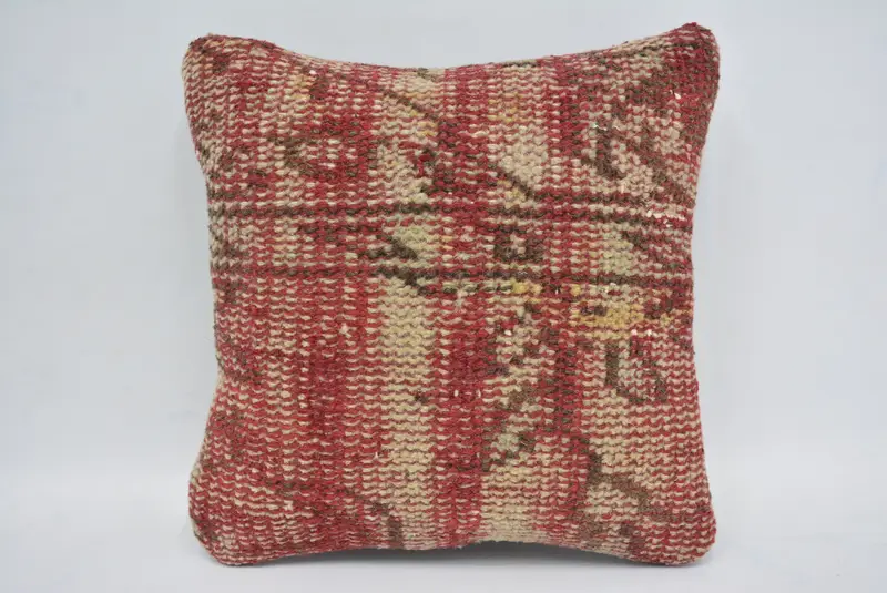 12x12 Kırmızı Yastık, Boho Yastığı, Yastık Kılıfı, Oryantal Yastık Kılıfı, Kilim Yastığı, Antika Yastık, Veranda Yastığı Kapağı, Doğal Yastık - 1