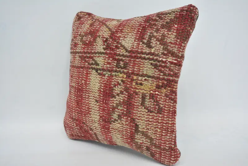 12x12 Kırmızı Yastık, Boho Yastığı, Yastık Kılıfı, Oryantal Yastık Kılıfı, Kilim Yastığı, Antika Yastık, Veranda Yastığı Kapağı, Doğal Yastık - 4