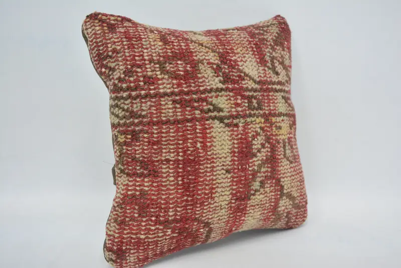 12x12 Kırmızı Yastık, Boho Yastığı, Yastık Kılıfı, Oryantal Yastık Kılıfı, Kilim Yastığı, Antika Yastık, Veranda Yastığı Kapağı, Doğal Yastık - 3