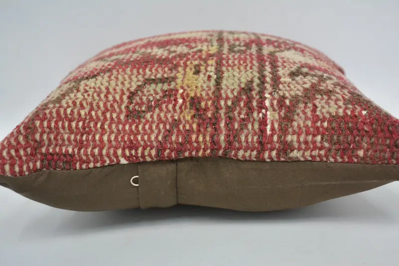 12x12 Kırmızı Yastık, Boho Yastığı, Yastık Kılıfı, Oryantal Yastık Kılıfı, Kilim Yastığı, Antika Yastık, Veranda Yastığı Kapağı, Doğal Yastık - 5