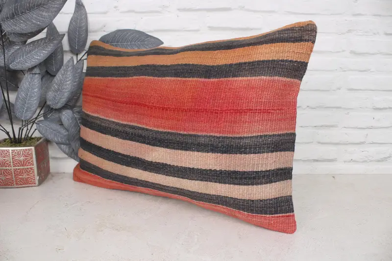 Vintage Pillow, 16x24 Orange Pillow Case, Cotton Cushion Case, Outdoor Bolster Pillow, Vintage Kilim Throw Pillow, Cushion Cover, Home Decor Pillow - 4