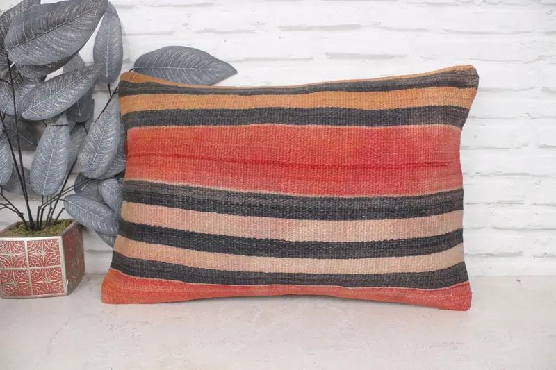 Vintage Pillow, 16x24 Orange Pillow Case, Cotton Cushion Case, Outdoor Bolster Pillow, Vintage Kilim Throw Pillow, Cushion Cover, Home Decor Pillow - 1