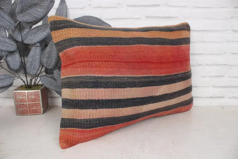Vintage Pillow, 16x24 Orange Pillow Case, Cotton Cushion Case, Outdoor Bolster Pillow, Vintage Kilim Throw Pillow, Cushion Cover, Home Decor Pillow - 3