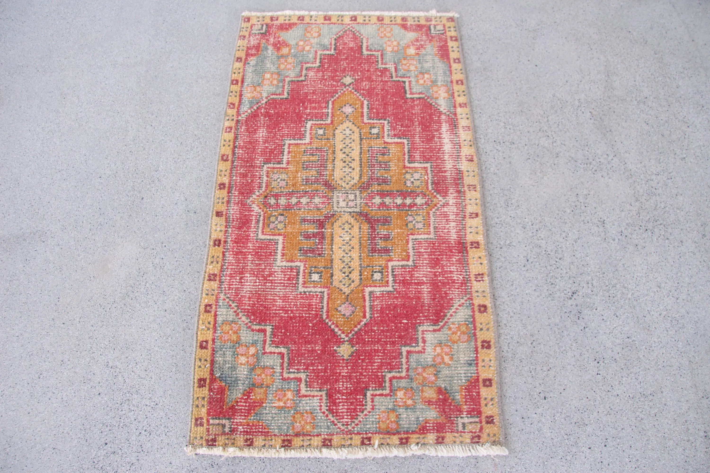 Turkish Vintage Rug, 1.7x3.2 ft Small Rug, Red Blue Abstract Rug - 1