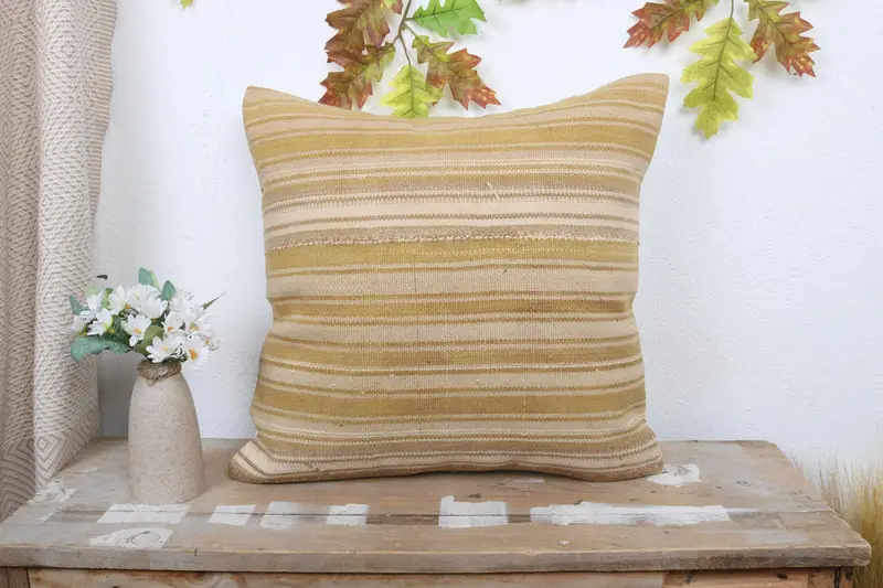 Pastel Pillow Case, Vintage Kilim Throw Pillow, Kilim Pillow Cover, Cushion Cover, 18x18 Beige Pillow Cover, Pillow for Couch - 1