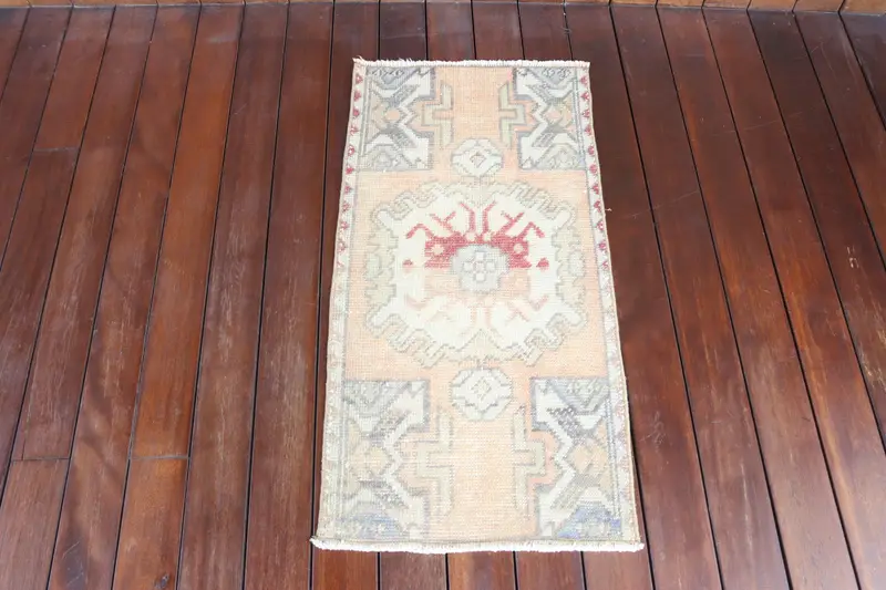 1.4x2.9 ft Rug, Vintage Turkish Rug, Red Blue Southwestern Wool Rug - 1
