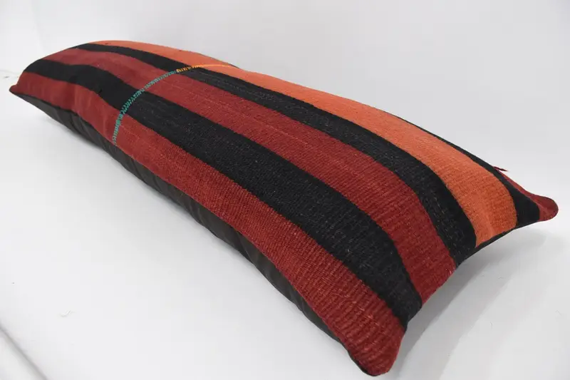 Cushion Case, 16x48 Red Cushion Cover, Handmade Kilim Cushion, Boho Pillow Sham Cover, Bed Pillow Sham, Turkish Pillow - 5