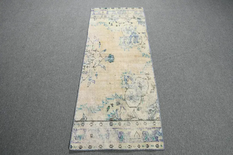 1.8x4.6 ft Vintage Small Rug, Turkish Blue Polka dot Rug - 1