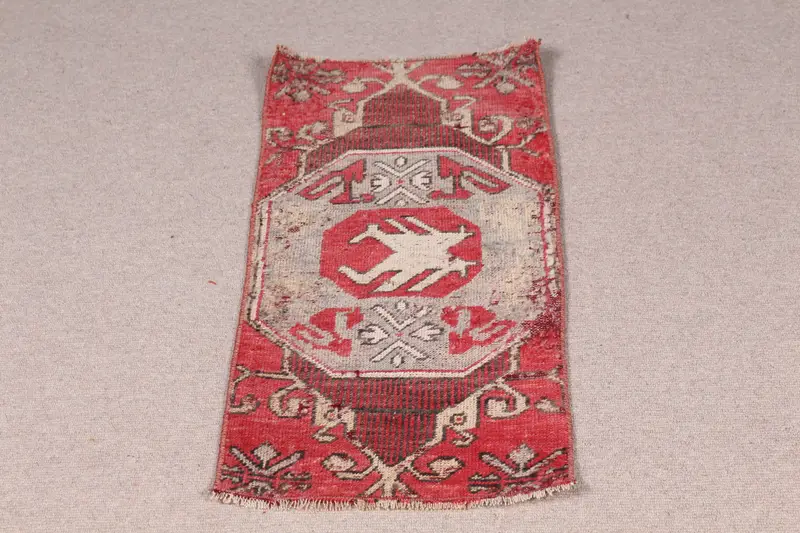 Alfombra persa roja, 1,3 x 3 pies, elegante decoración en rojo y beige