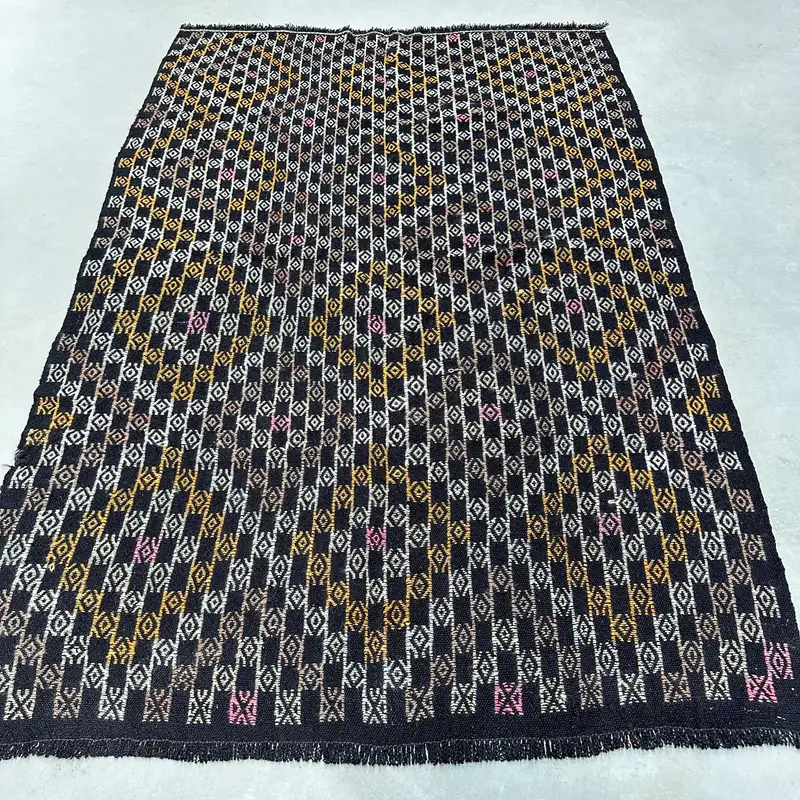 Kahverengi Soyut Halı, Turuncu Desenli 4,9x7,6 ft