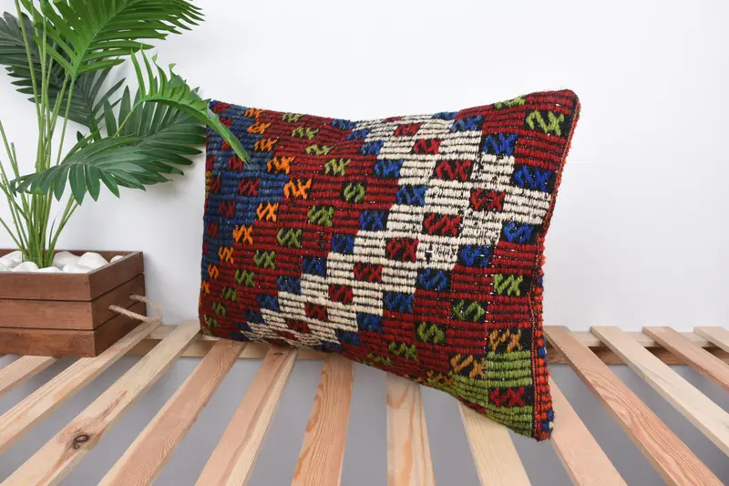 Turkish Kilim Pillow, Outdoor Bolster Pillow Cover, Cushion, Home Decor Pillow, Pillow for Sofa, 16x24 Blue Pillow Sham - 5