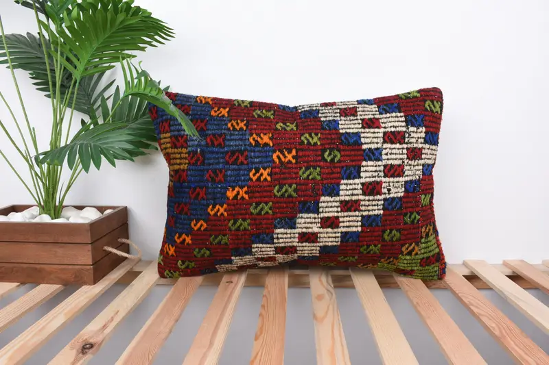 Turkish Kilim Pillow, Outdoor Bolster Pillow Cover, Cushion, Home Decor Pillow, Pillow for Sofa, 16x24 Blue Pillow Sham - 1