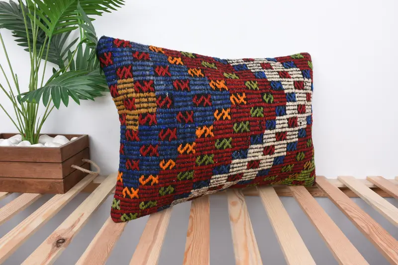 Turkish Kilim Pillow, Outdoor Bolster Pillow Cover, Cushion, Home Decor Pillow, Pillow for Sofa, 16x24 Blue Pillow Sham - 4
