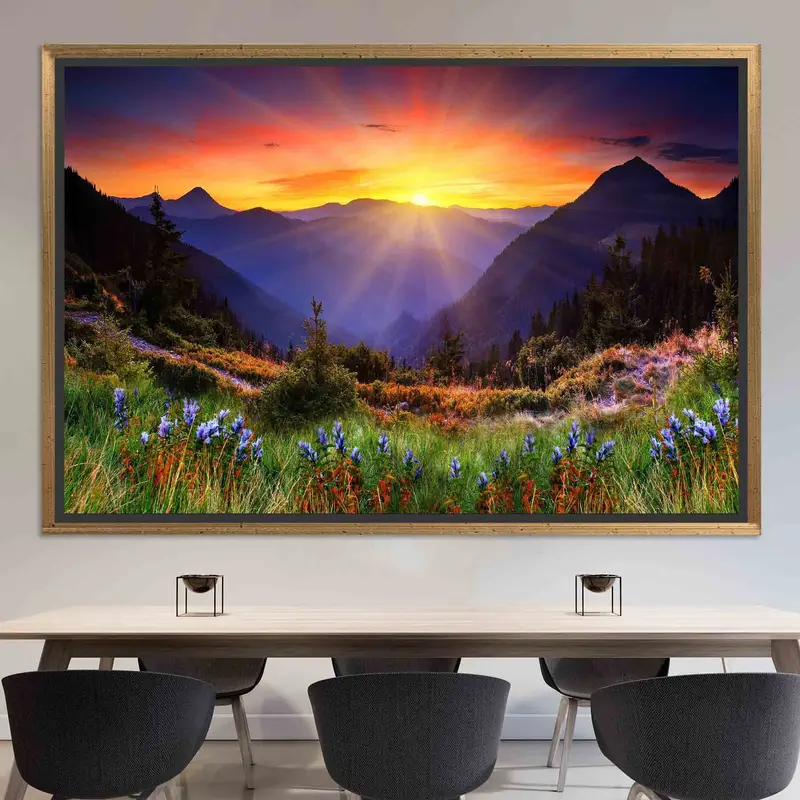 Leinwand mit Sonnenaufgang und Bergblick: Die Schönheit der Natur im Druck