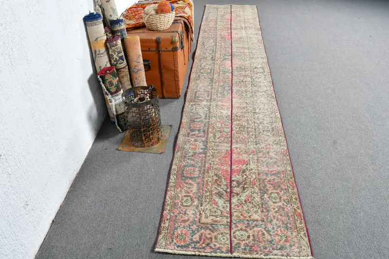 2.3x12.8 ft Rug, Vintage Turkish Runner Rug, Red Oushak Wool Rug - 1