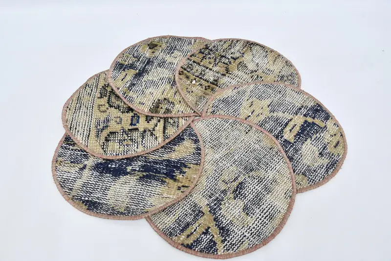 Bohemian Beige & Bronze Circle Placemat, Cotton & Wool Boho Placemat