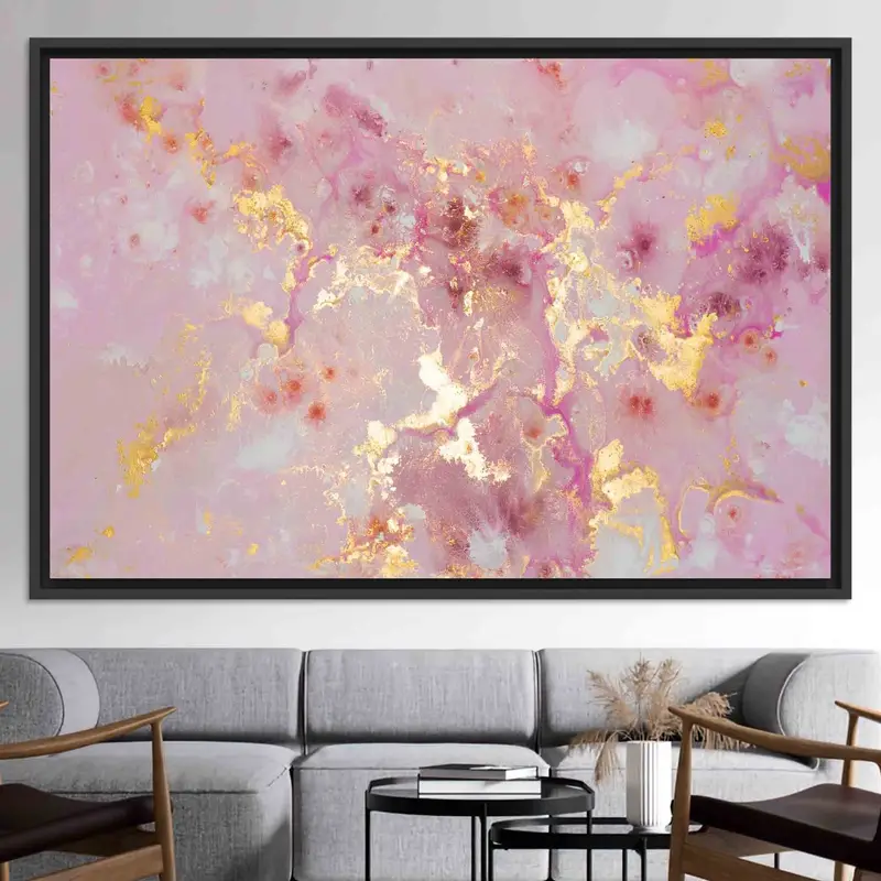 エレガントなピンクの大理石のきらめくゴールド キャンバス プリント - コンテンポラリー ラグジュアリー