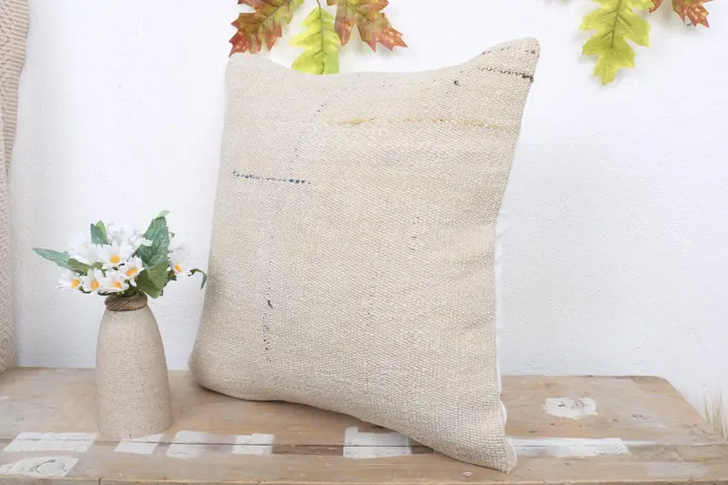 16x16 Beige Pillow Sham, Pillow Sham, Kilim Pillow Cover, Handwoven Pillow Cover Pillow Sham, Vintage Kilim Pillow, Ethnical Kilim Rug Pillow - 4