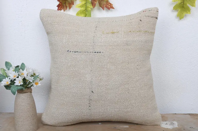 16x16 Beige Pillow Sham, Pillow Sham, Kilim Pillow Cover, Handwoven Pillow Cover Pillow Sham, Vintage Kilim Pillow, Ethnical Kilim Rug Pillow - 2