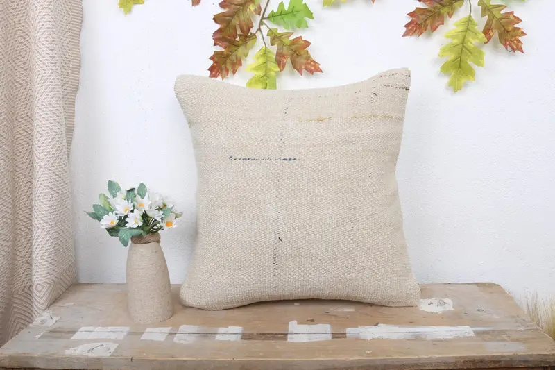 16x16 Beige Pillow Sham, Pillow Sham, Kilim Pillow Cover, Handwoven Pillow Cover Pillow Sham, Vintage Kilim Pillow, Ethnical Kilim Rug Pillow - 1