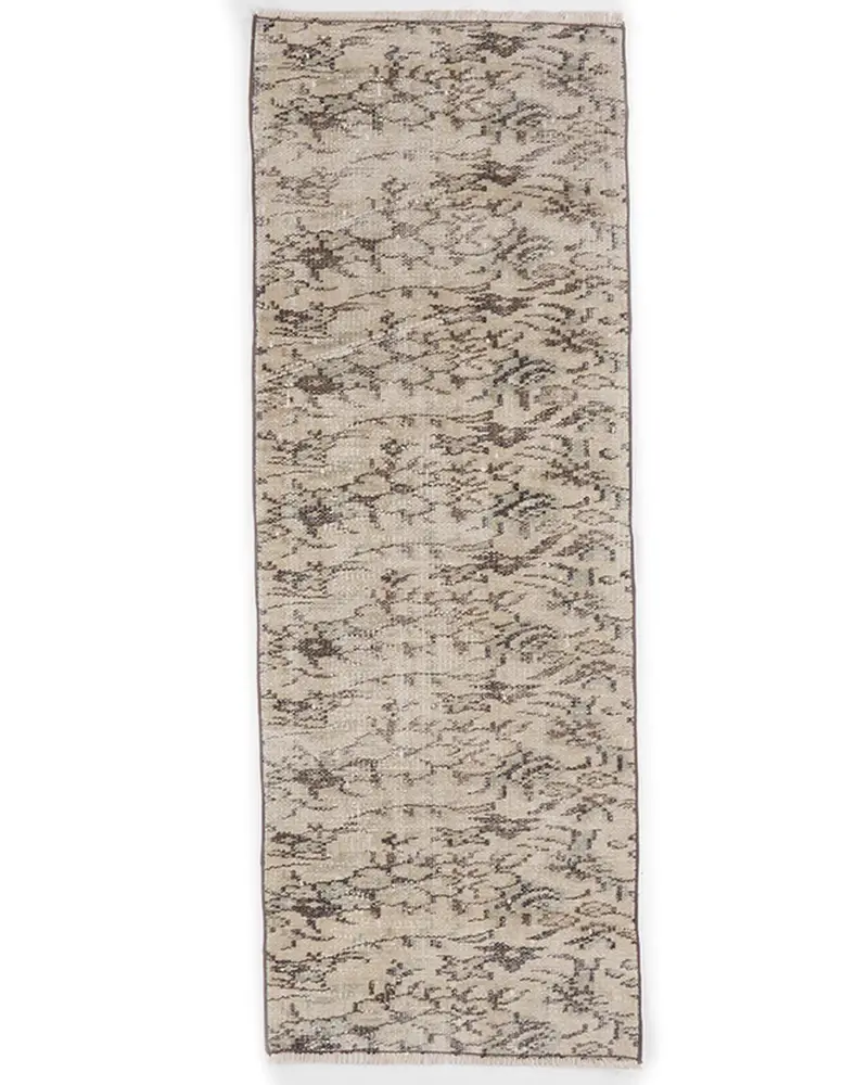 Zarif Bej ve Kahverengi Halı, 2x5,4 ft Kare Desenli