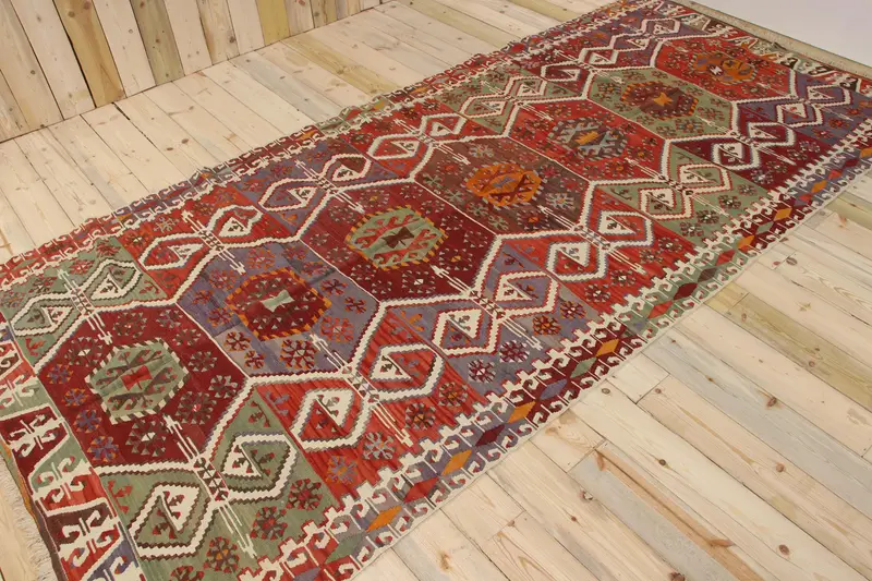 Vintage Büyük Halı 5.4x11.5 ft, Türk Oushak Kırmızı Yün Halı - 1
