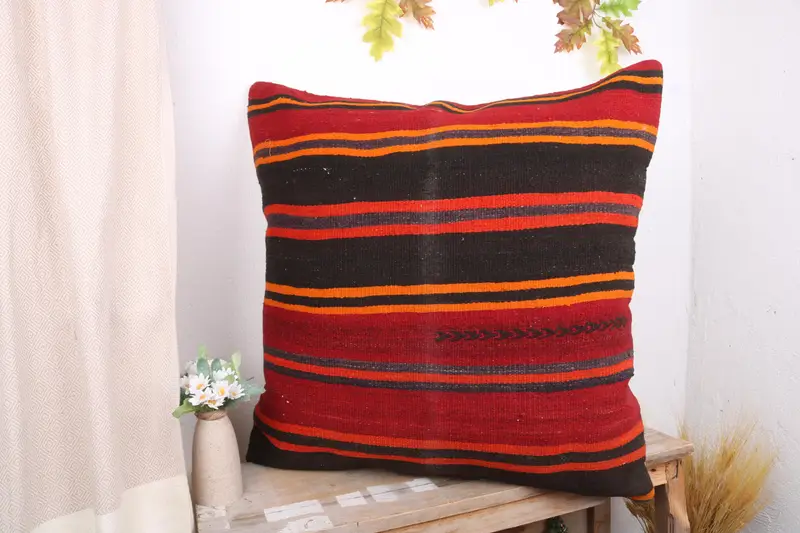 Vintage Pillow Cover, Pillow Sham, Antique Pillows, Nautical Throw Cushion Case, Home Decor Pillow, Interior Designer Pillow, 28x28 Red Pillow Sham - 4