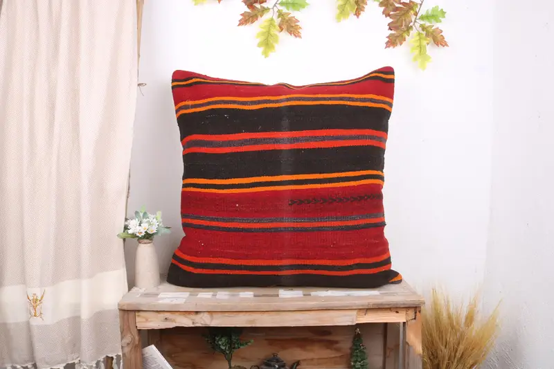 Vintage Pillow Cover, Pillow Sham, Antique Pillows, Nautical Throw Cushion Case, Home Decor Pillow, Interior Designer Pillow, 28x28 Red Pillow Sham - 1