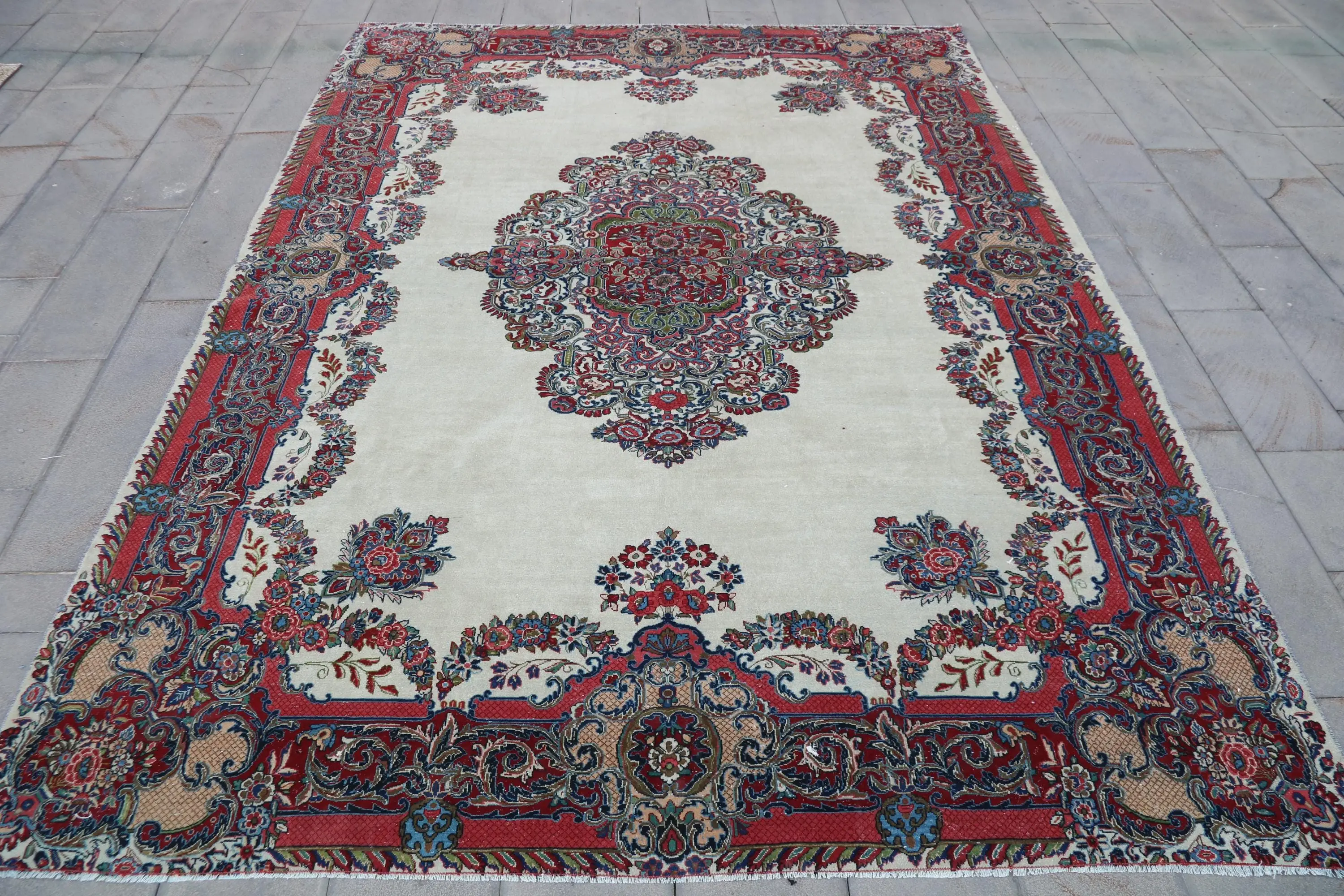 Vintage 8,6x12,1 ft Teppich, türkischer Oversize Teppich, roter abstrakter Teppich - 1