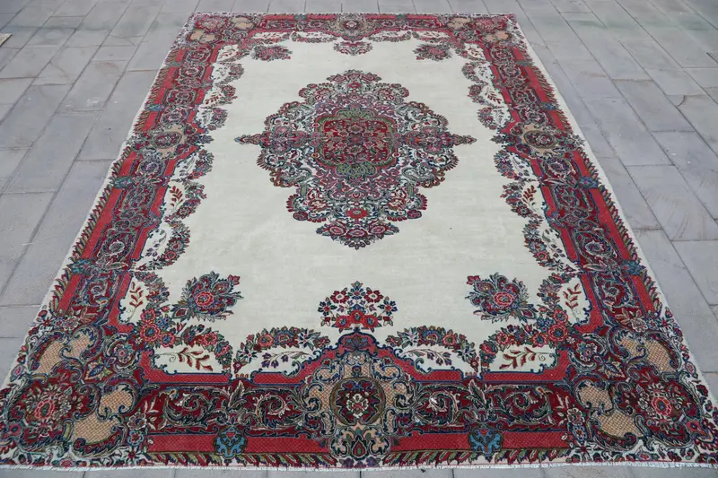 Red Abstract Rug, 8,6x12,1 ft with Blue Accents