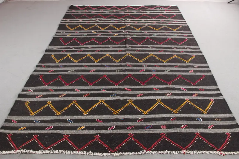 Siyah Hayvan Baskılı Halı, 8,4x11,5 ft Zarif Dekor