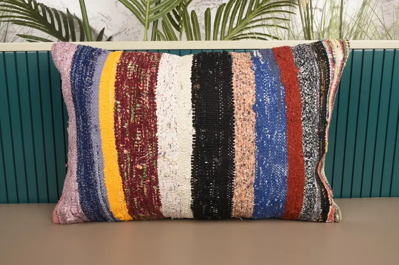 40x60 cm Holiday Decor Throw Pillow Sham, Striped Antique WovenBlue Cushion Case - 1