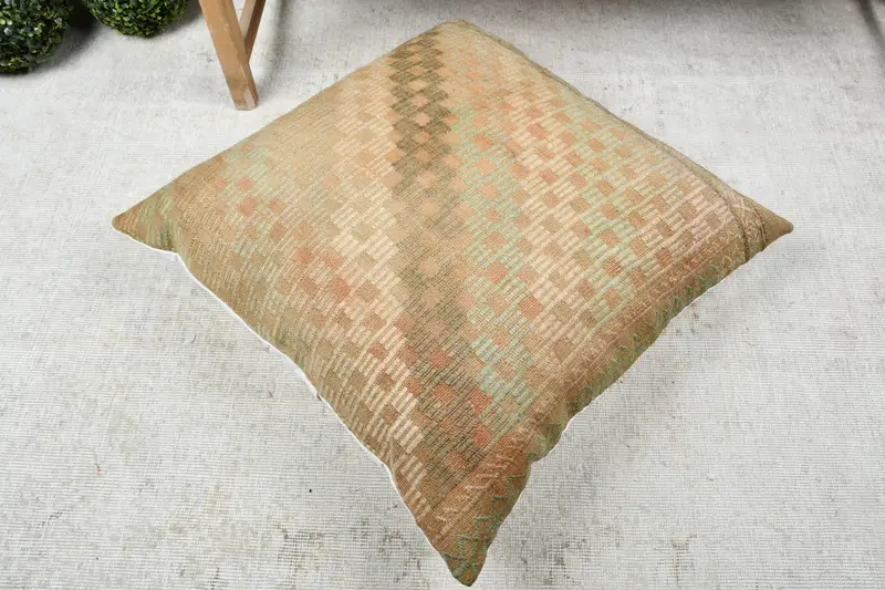 Ethnic Pillow Sham, Pillow Case, Floor Pillow Sham, 28x28 Beige Cushion Case, Vintage Kilim Pillow, Vintage Pillow, Vintage Kilim Throw Pillow - 8