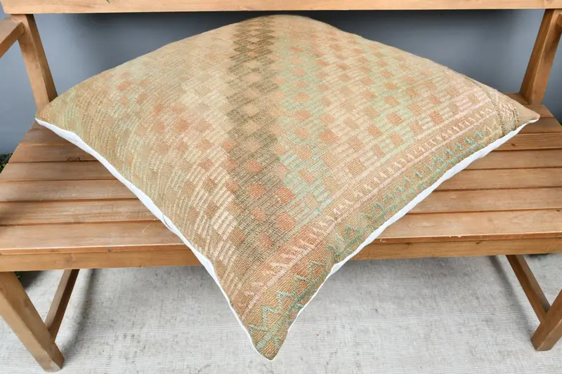 Ethnic Pillow Sham, Pillow Case, Floor Pillow Sham, 28x28 Beige Cushion Case, Vintage Kilim Pillow, Vintage Pillow, Vintage Kilim Throw Pillow - 2