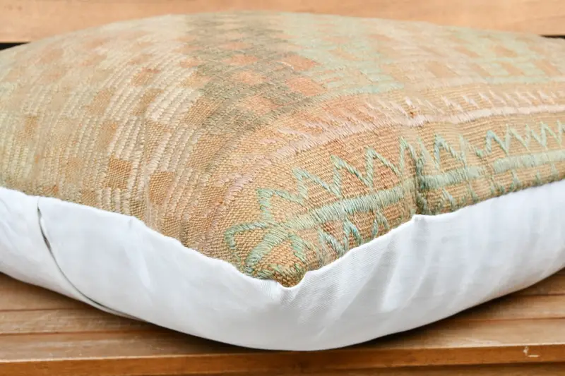 Ethnic Pillow Sham, Pillow Case, Floor Pillow Sham, 28x28 Beige Cushion Case, Vintage Kilim Pillow, Vintage Pillow, Vintage Kilim Throw Pillow - 3