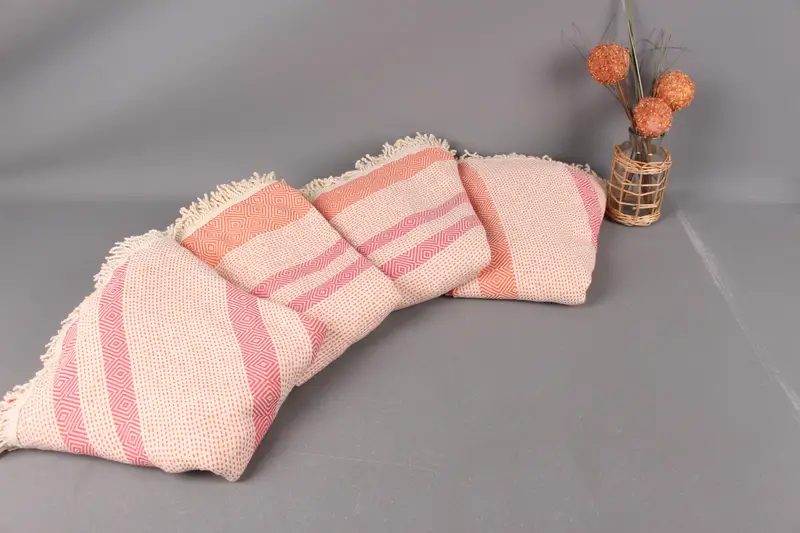 Personalized Turkish Towel Orange-Fuchsia Diamond, Organic Cotton, 63x63 Inches