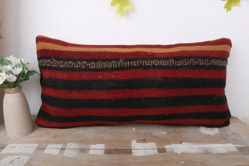 Pillow for Couch, Pillow Cover, Antique Pillows, Ethnical Kilim Rug Pillow, Farmhouse Cushion Cover, 12x24 Red Pillow Cover - 2
